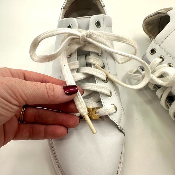 Lauren Ralph Lauren White Angeline IV Action Leather Sneakers Gold Accents Sz 9